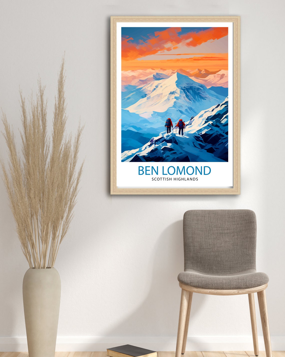 Ben Lomond Scottish Highlands Hikers Snow Summit Travel Poster - Image 3