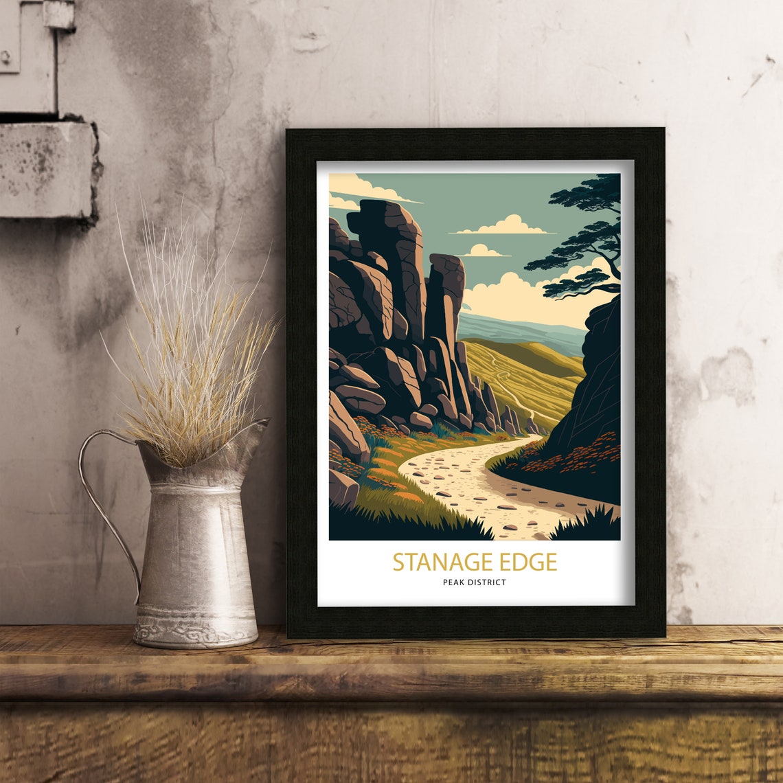 Stanage Edge Peak District Gritstone Rocks Retro Travel Poster - Image 3