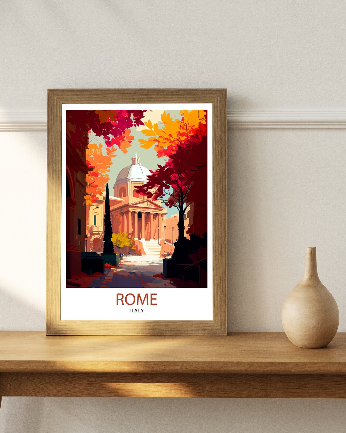 Rome Italy Domed Church Autumn Trees Old Street Travel Poster - Image 3