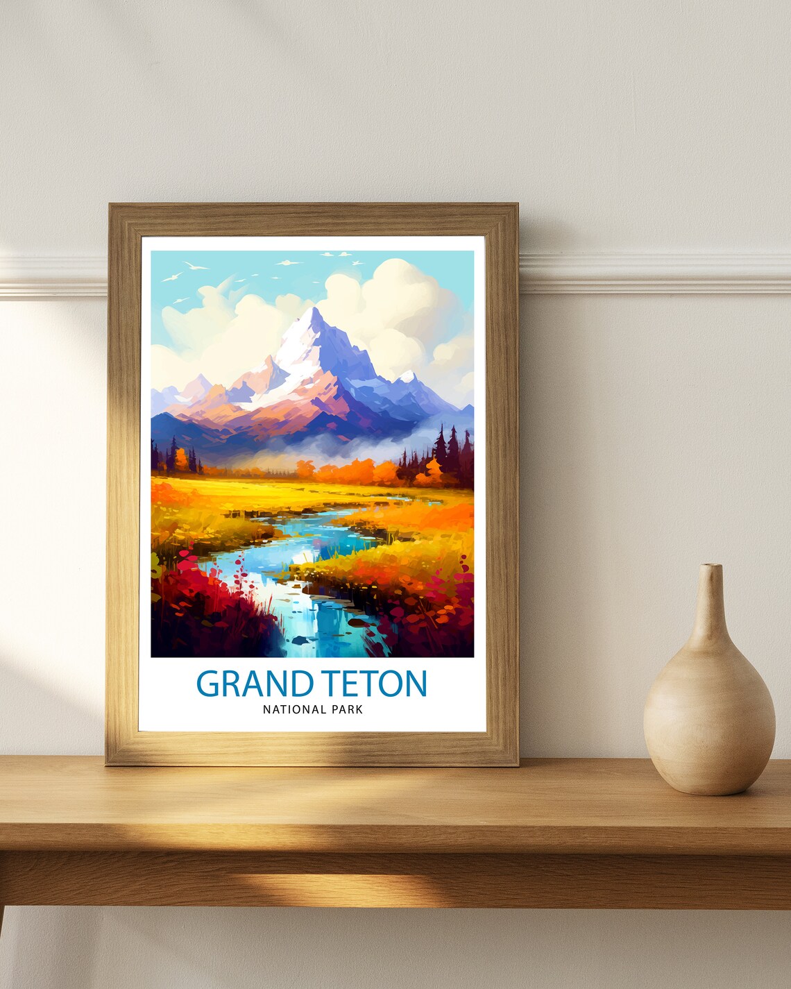 Grand Teton National Park Golden Alpine Meadow Stream Travel Poster - Image 3