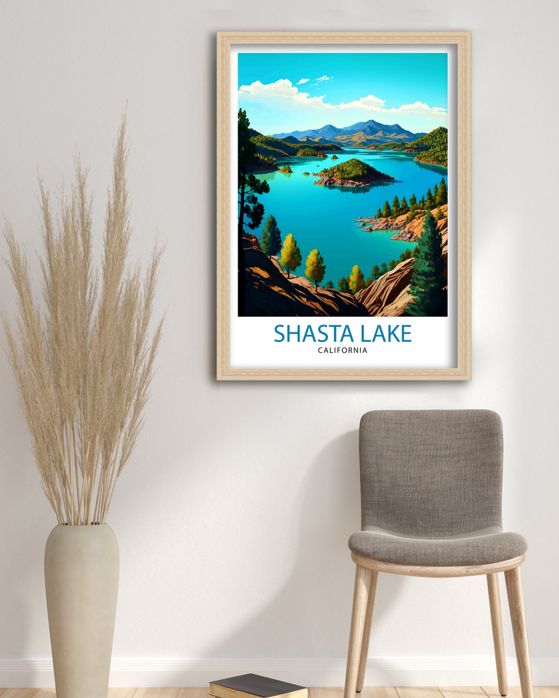 Shasta Lake California Travel Print Shasta Lake Wall Decor Shasta Lake Home Living Decor Shasta Lake California Illustration Travel Poster - Image 3