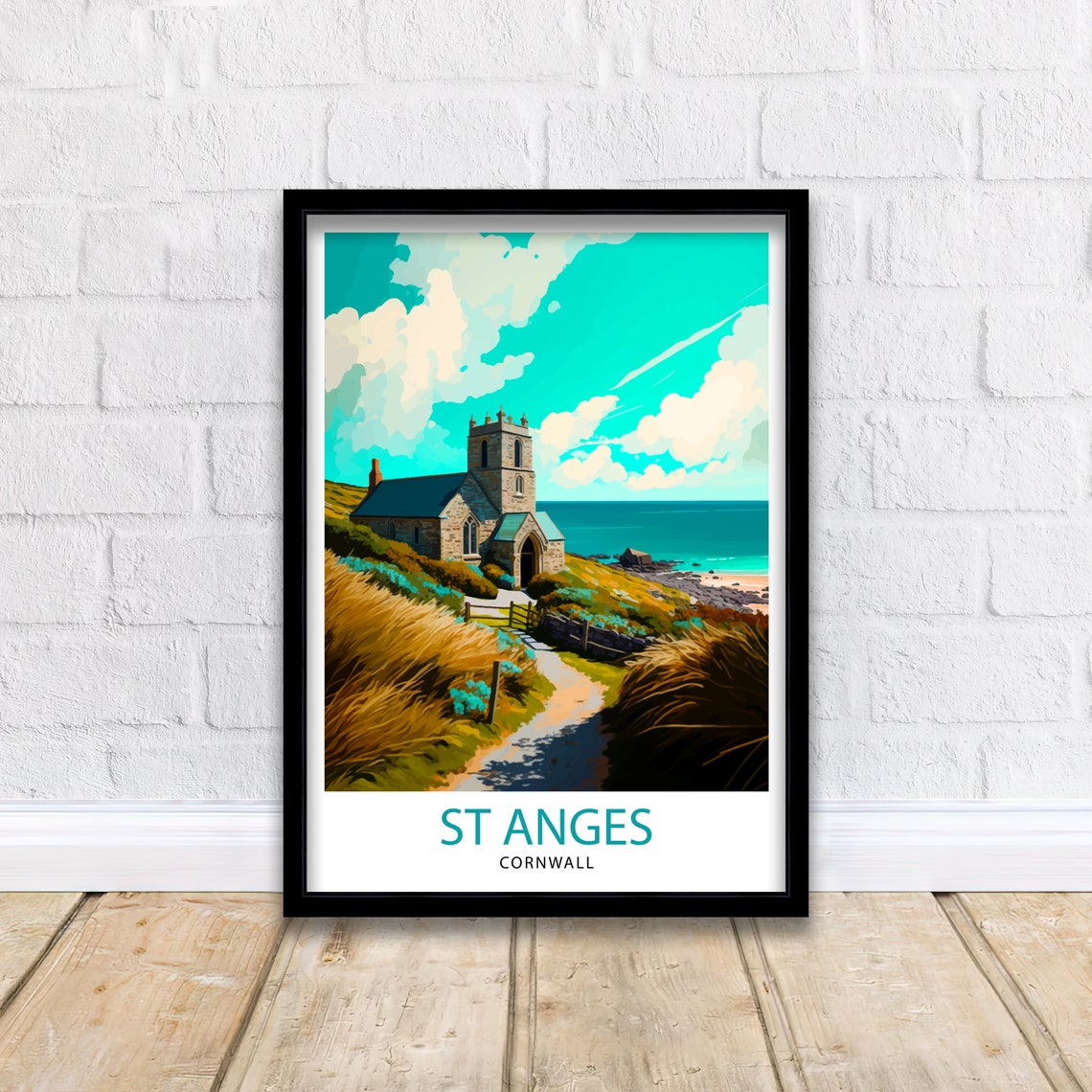 St Anges Cornwall Stone Church Coastal Cliff Path Travel Poster - Image 3
