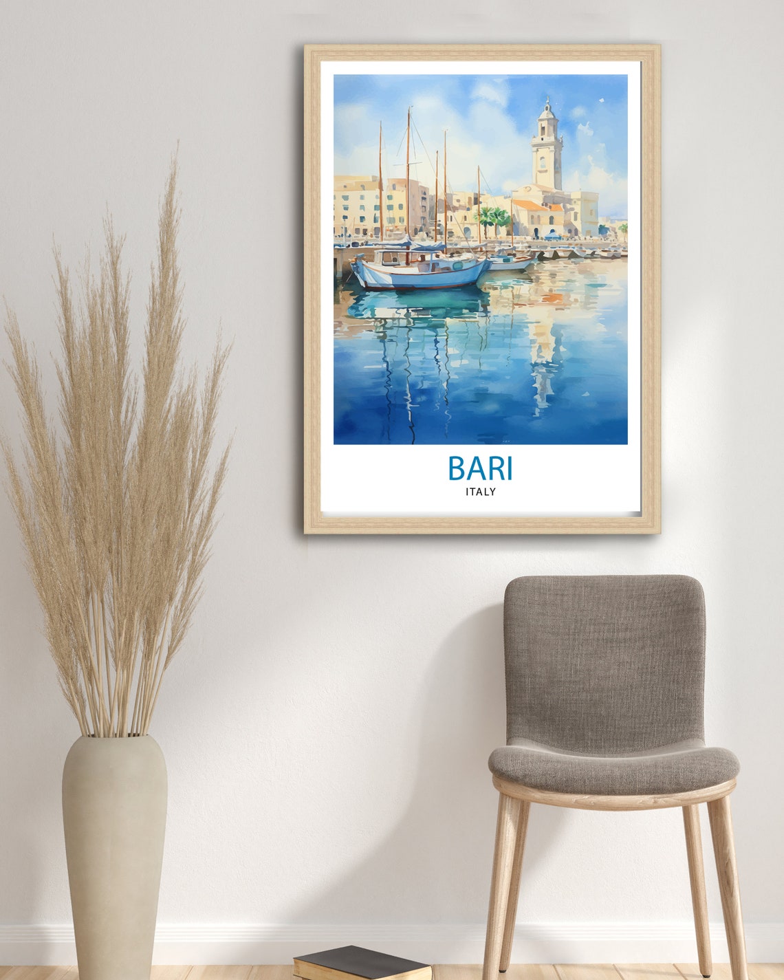Bari Italy Harbor Sailboats Bell Tower Sunny Waterfront Poster - Image 3