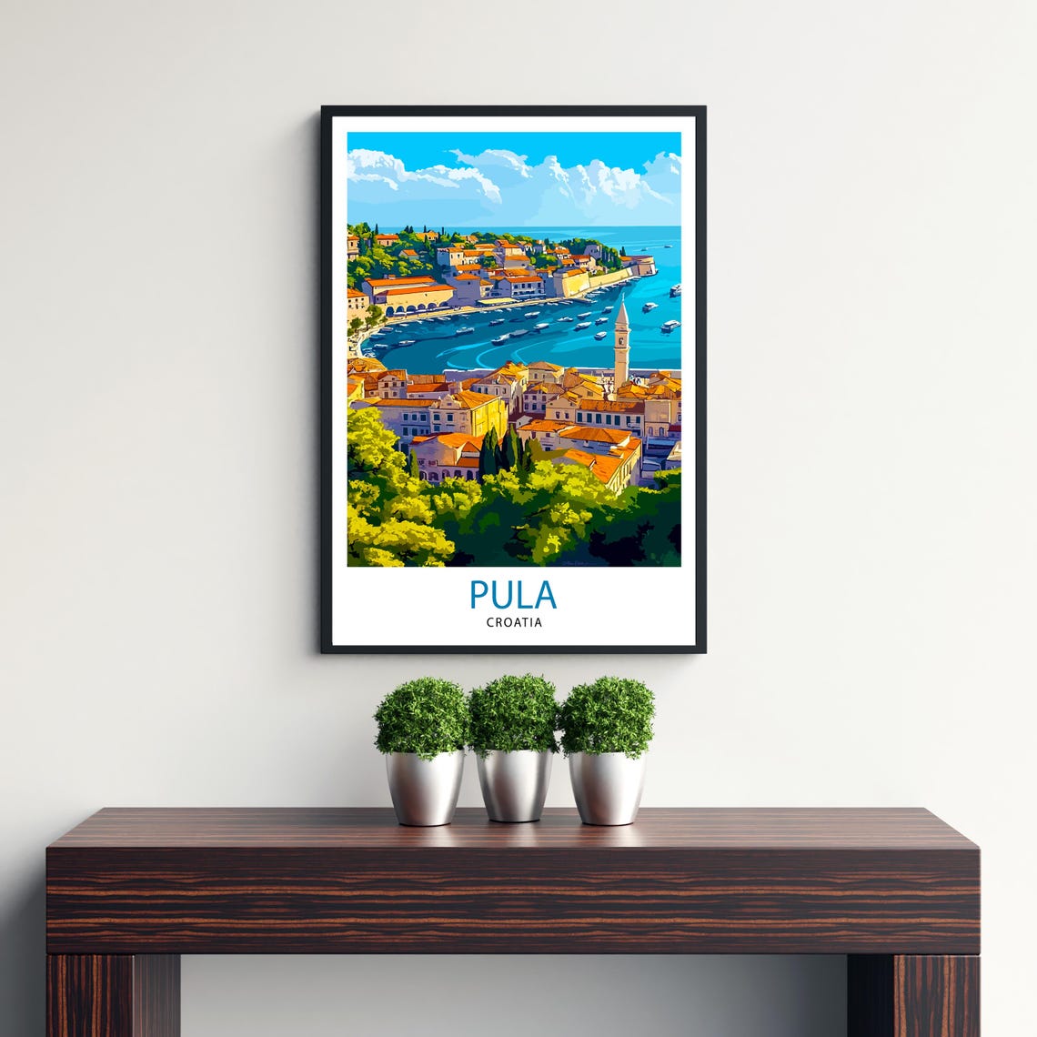 Pula Croatia Coastal Town Harbor Boats Vintage Travel Poster - Image 3