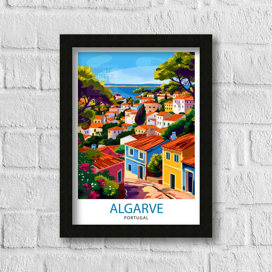 Algarve Portugal Colorful Old Town Rooftops Seaside Hill Poster - Image 3