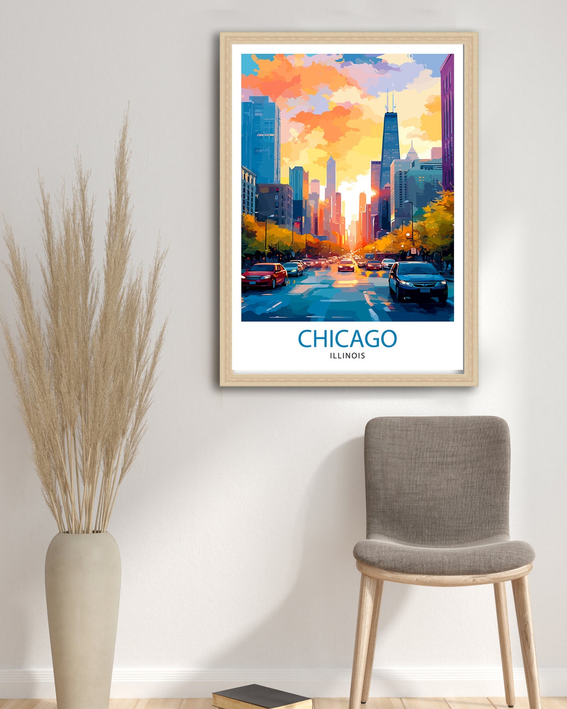 Chicago Illinois Sunset Downtown Skyline City Street Art Poster - Image 2