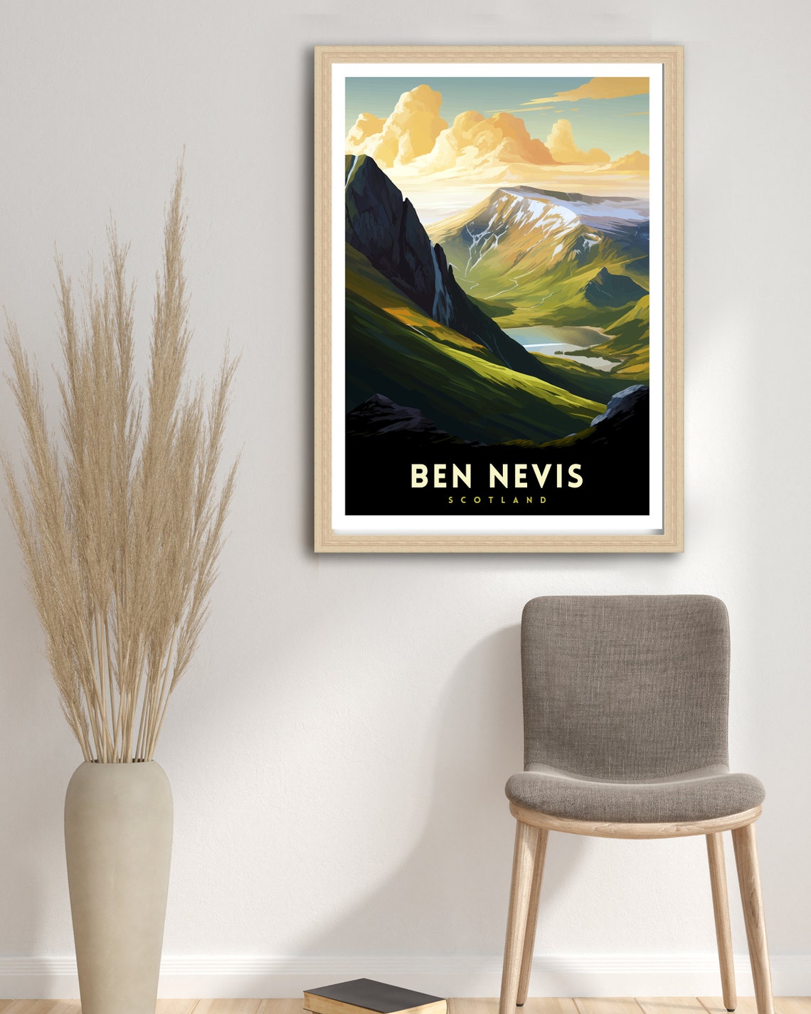 Ben Nevis Scotland Sunlit Mountain Valley Waterfall Travel Poster - Image 3