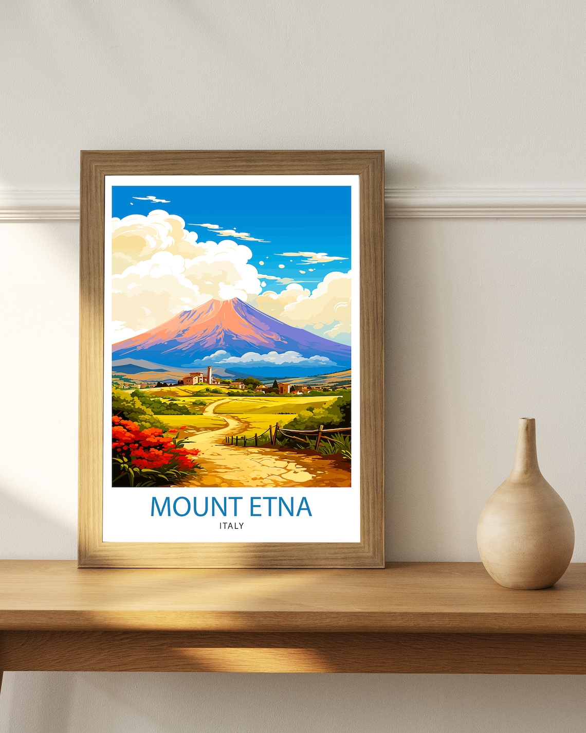 Mount Etna Sicily Travel Poster, Volcano Landmark - Image 2