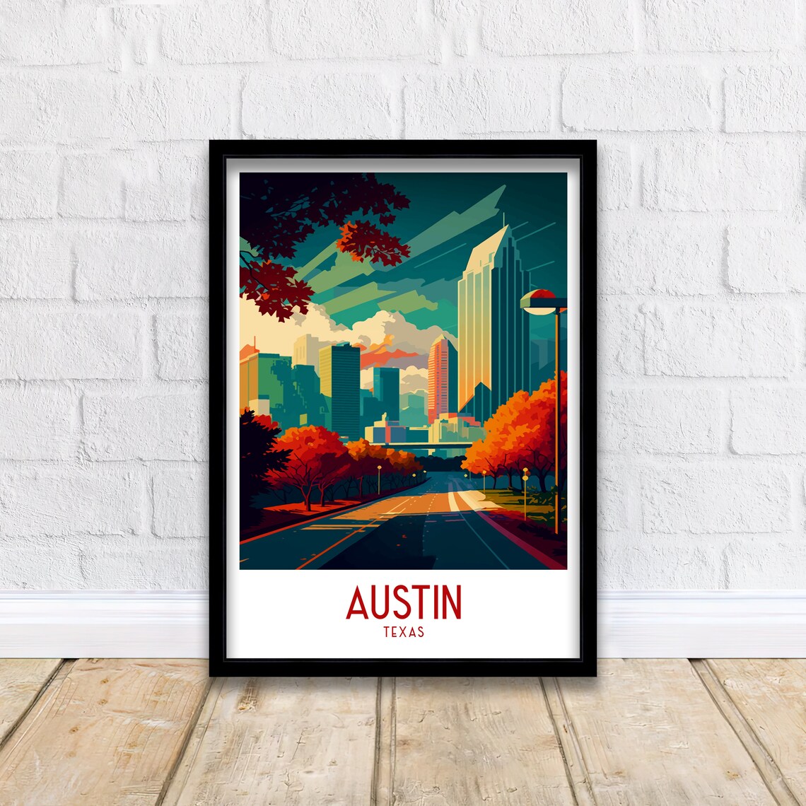 Austin Texas City Skyline Sunset Street Vintage Travel Poster - Image 2