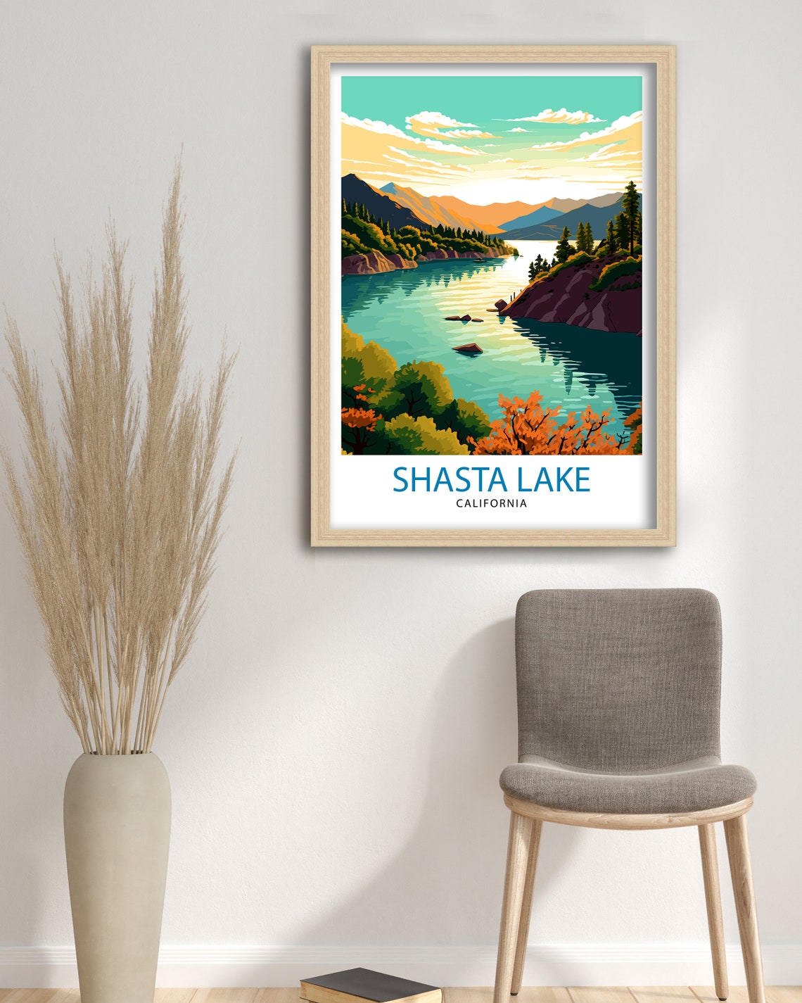Shasta Lake California Travel Print Shasta Lake Wall Decor Shasta Lake Home Living Decor Shasta Lake California Illustration Travel Poster - Image 3