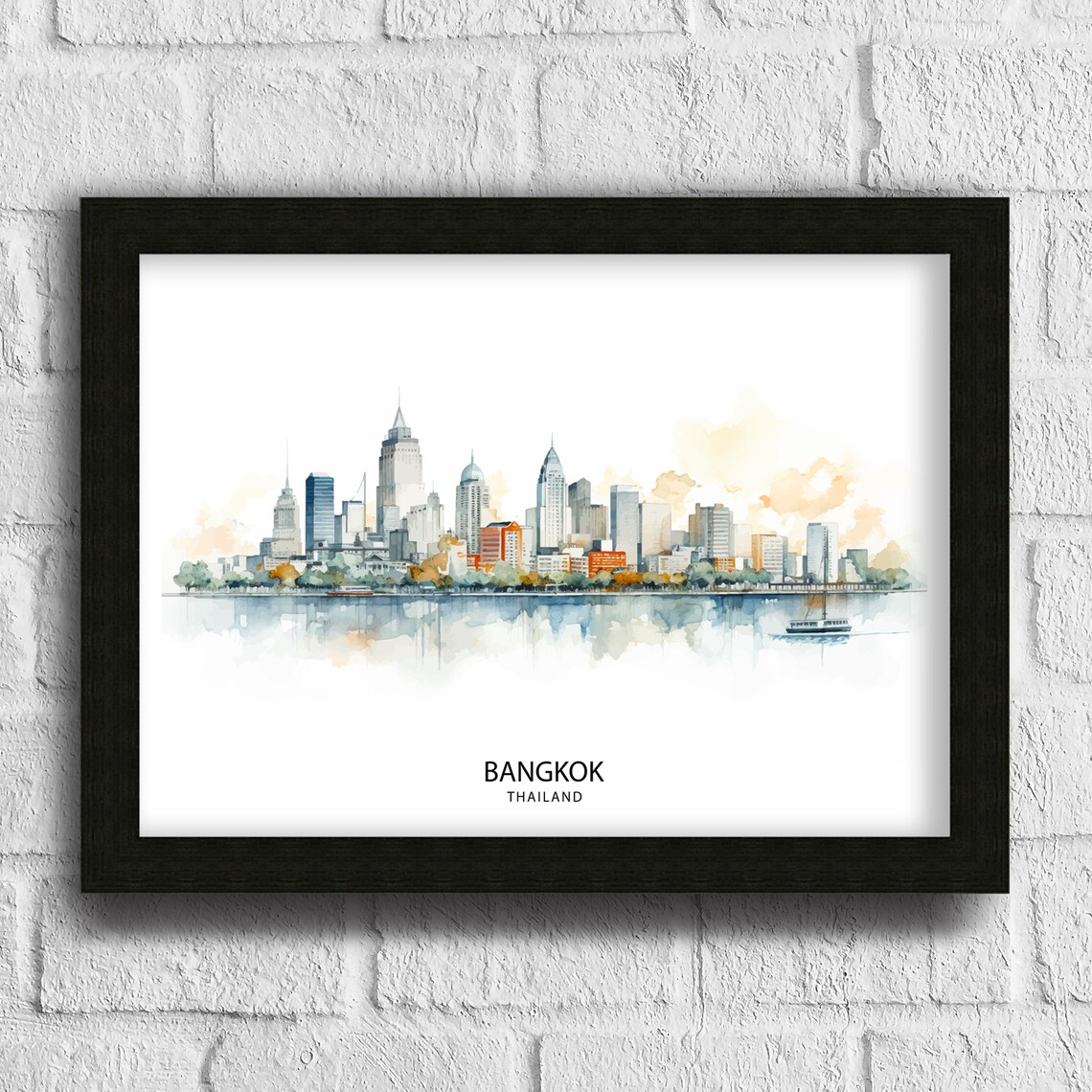 Bangkok Thailand Watercolor City Skyline Minimalist Wall Art - Image 3