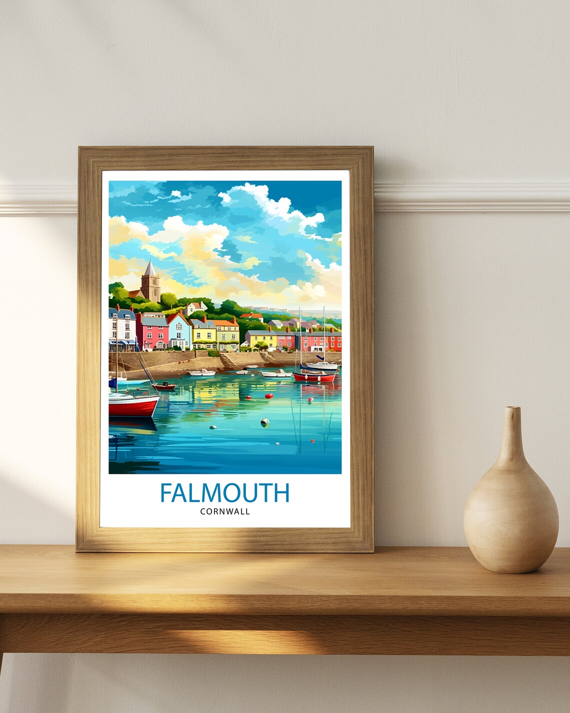 Falmouth Cornwall Harbor Boats Colorful Waterfront Town Travel Poster - Image 2