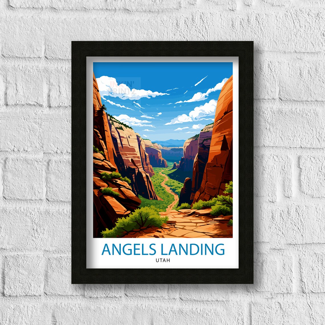 Angels Landing Utah Print Zion National Park Art Hiking Trail Poster Scenic Landscape Wall Decor Nature Adventure Illustration Southwest Usa - Image 3