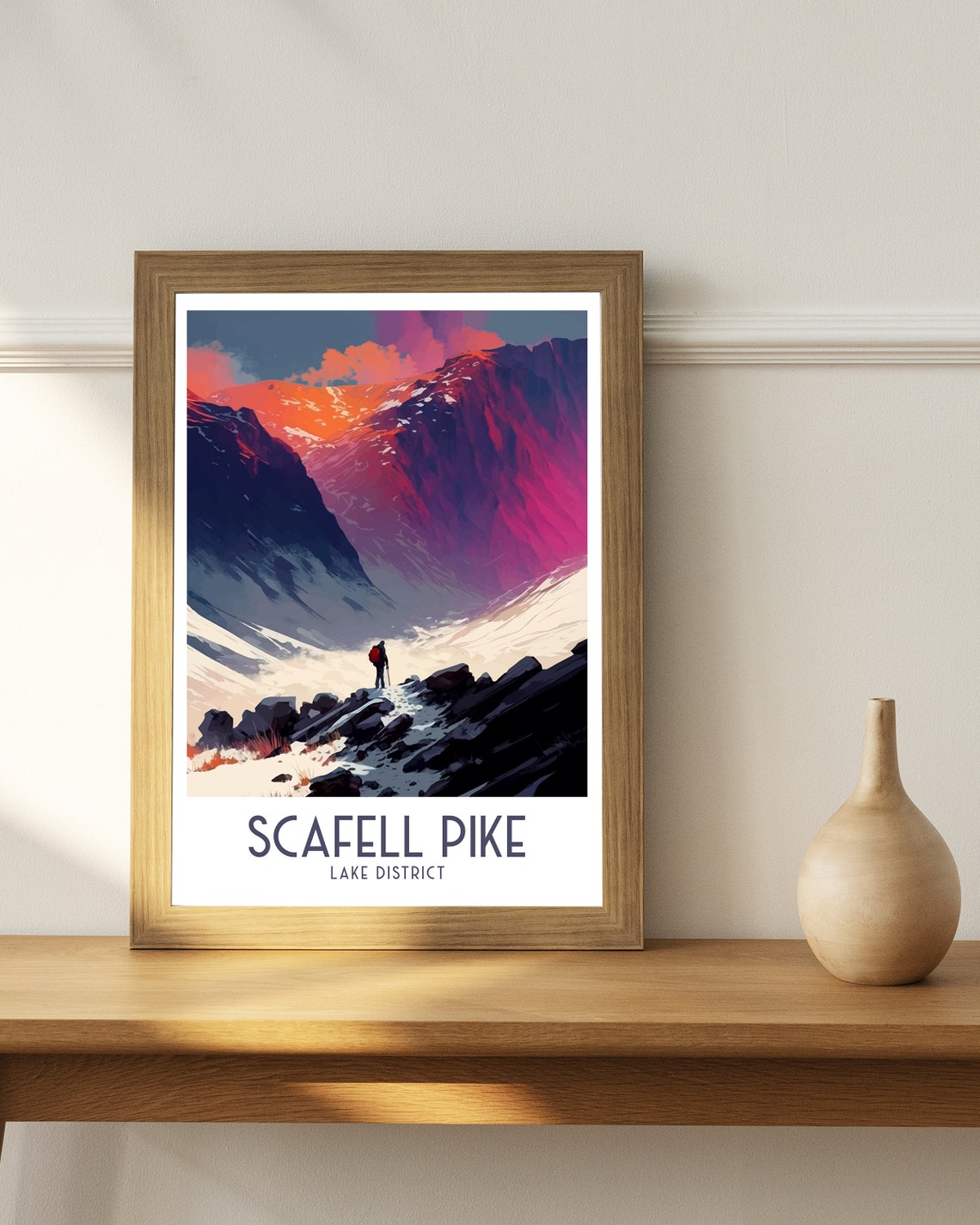 Scafell Pike Lake District Lone Hiker Mountain Sunset Travel Poster - Image 2