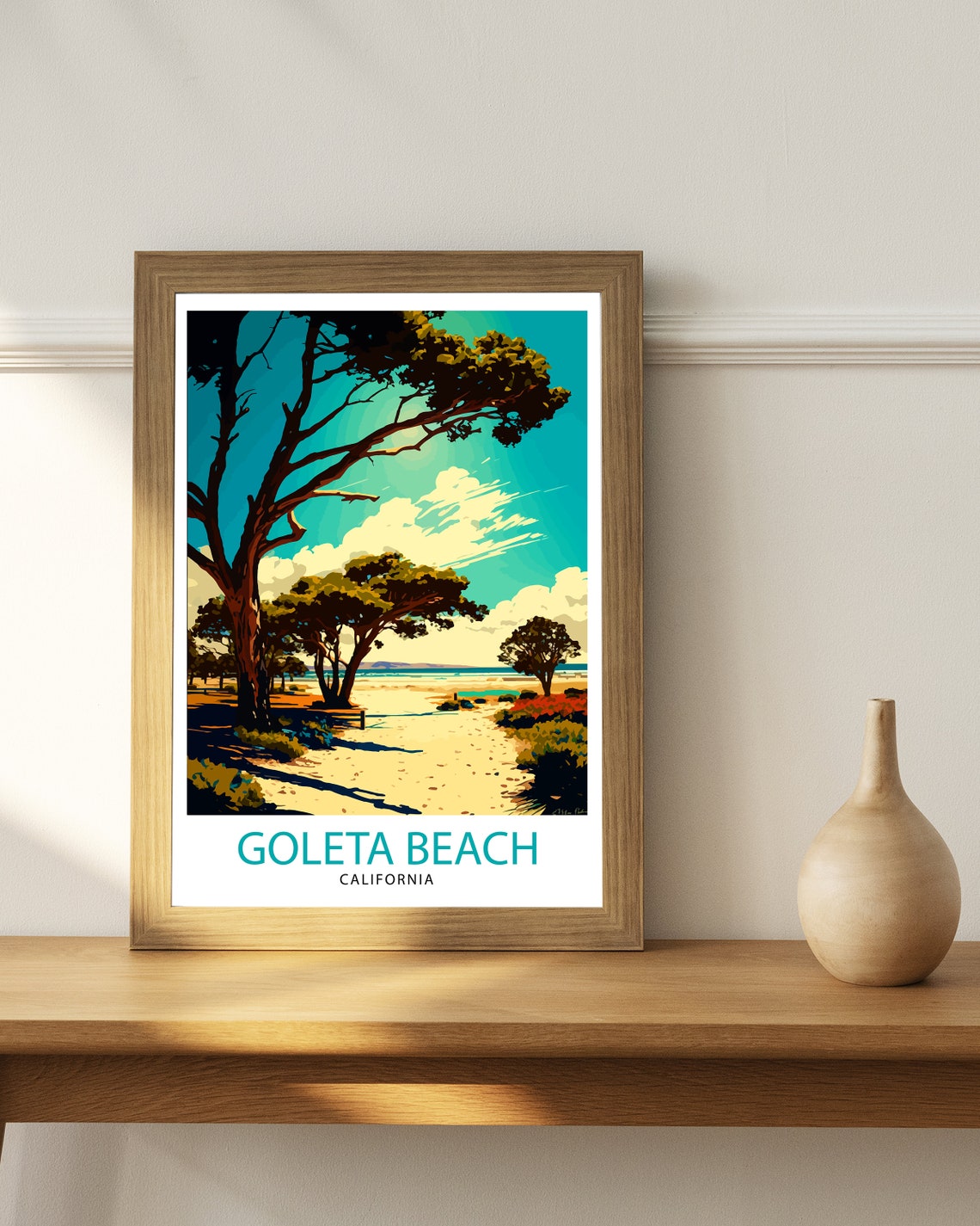 Goleta Beach California Pine Trees on Sand Vintage Travel Poster - Image 3