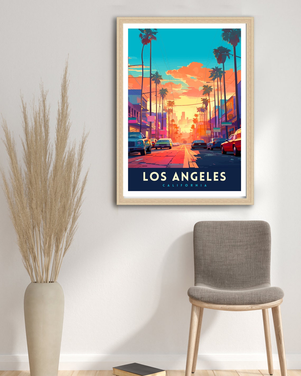 Los Angeles California Palm Boulevard Sunset Retro Street Scene Poster - Image 3