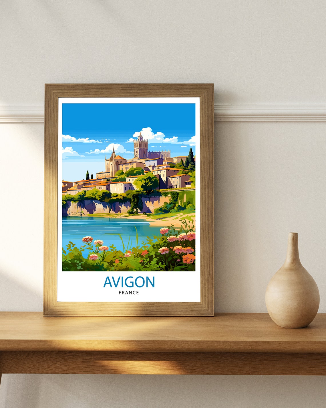 Avignon France Hilltop Palace River Flowers Provence View Poster - Image 3