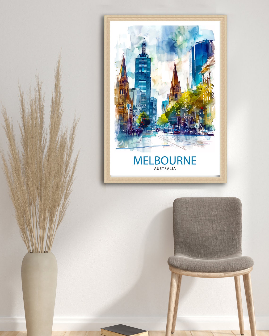 Melbourne Australia Watercolor Cityscape Street Scene Poster - Image 2