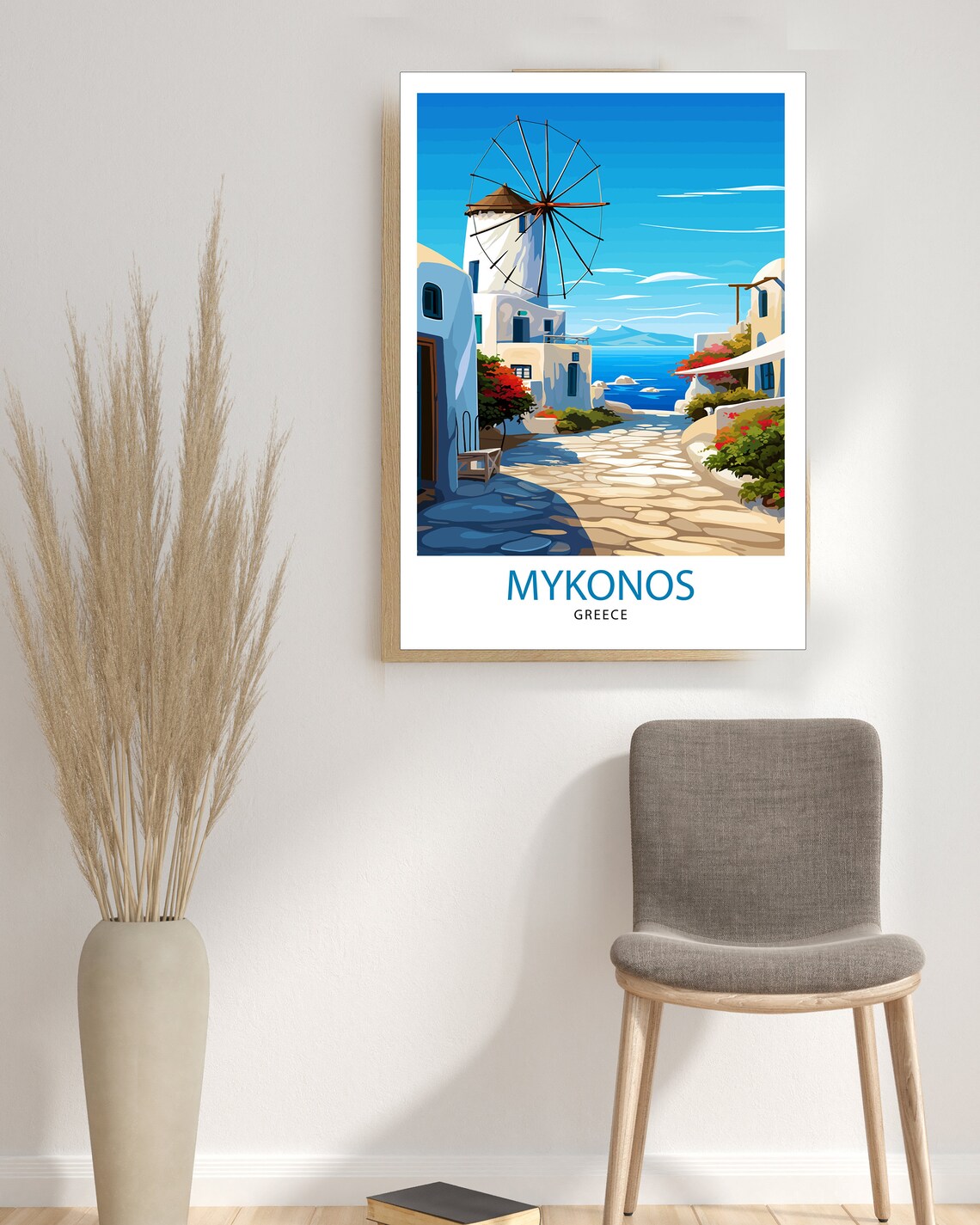 Mykonos Greece White Windmill Aegean Sea Illustrated Travel Poster - Image 3