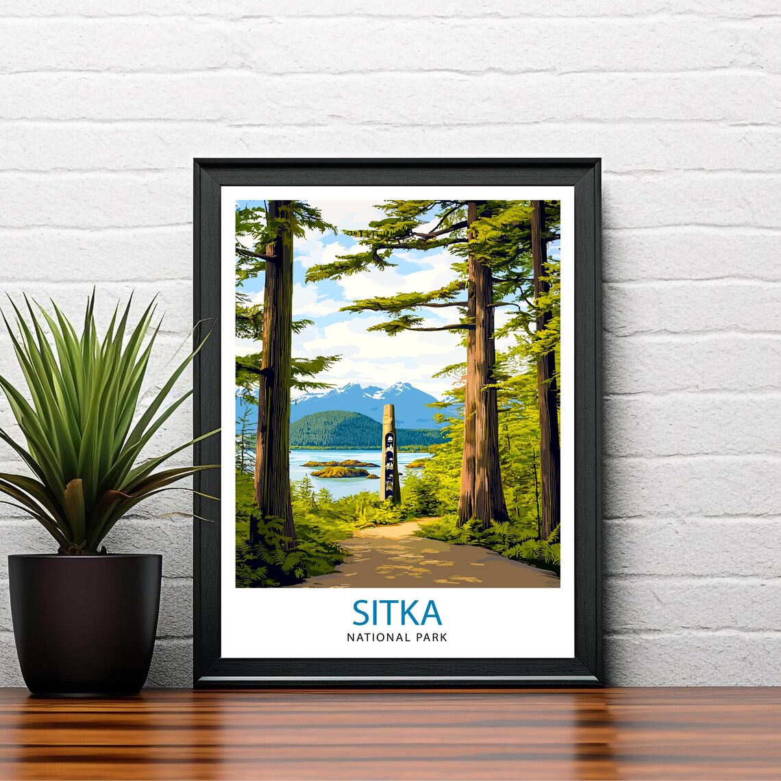 Sitka National Park Alaska Totem Pole Forest Lake Travel Poster - Image 2