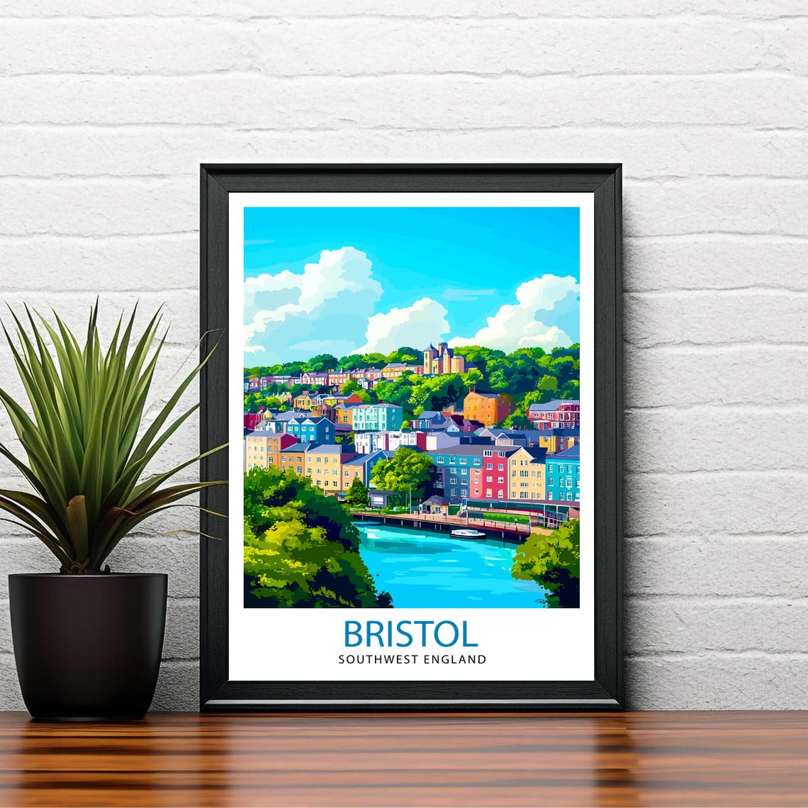 Bristol Southwest England Colorful Harborside Cityscape Poster - Image 2