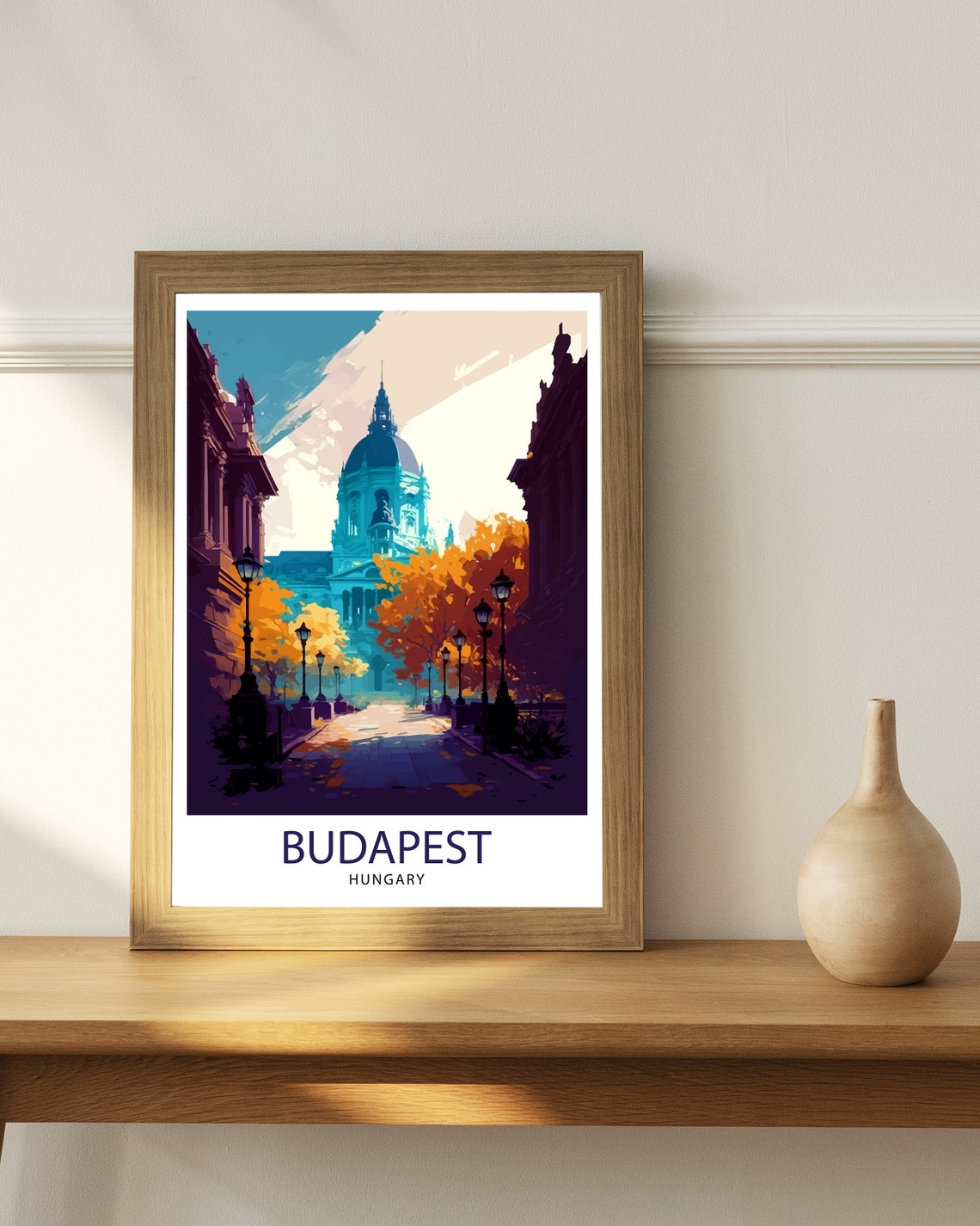Budapest Hungary Autumn Street Domed Landmark Moody View Poster - Image 3