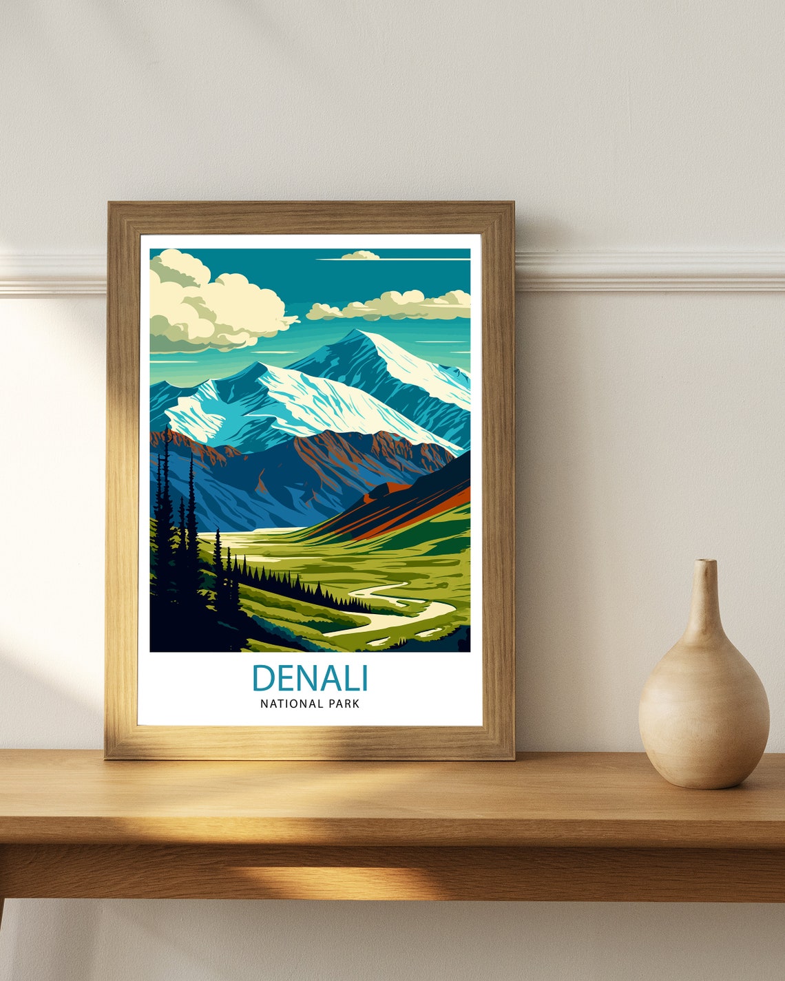 Denali National Park Alaska Snow Capped Mountain Valley Vista Poster - Image 2