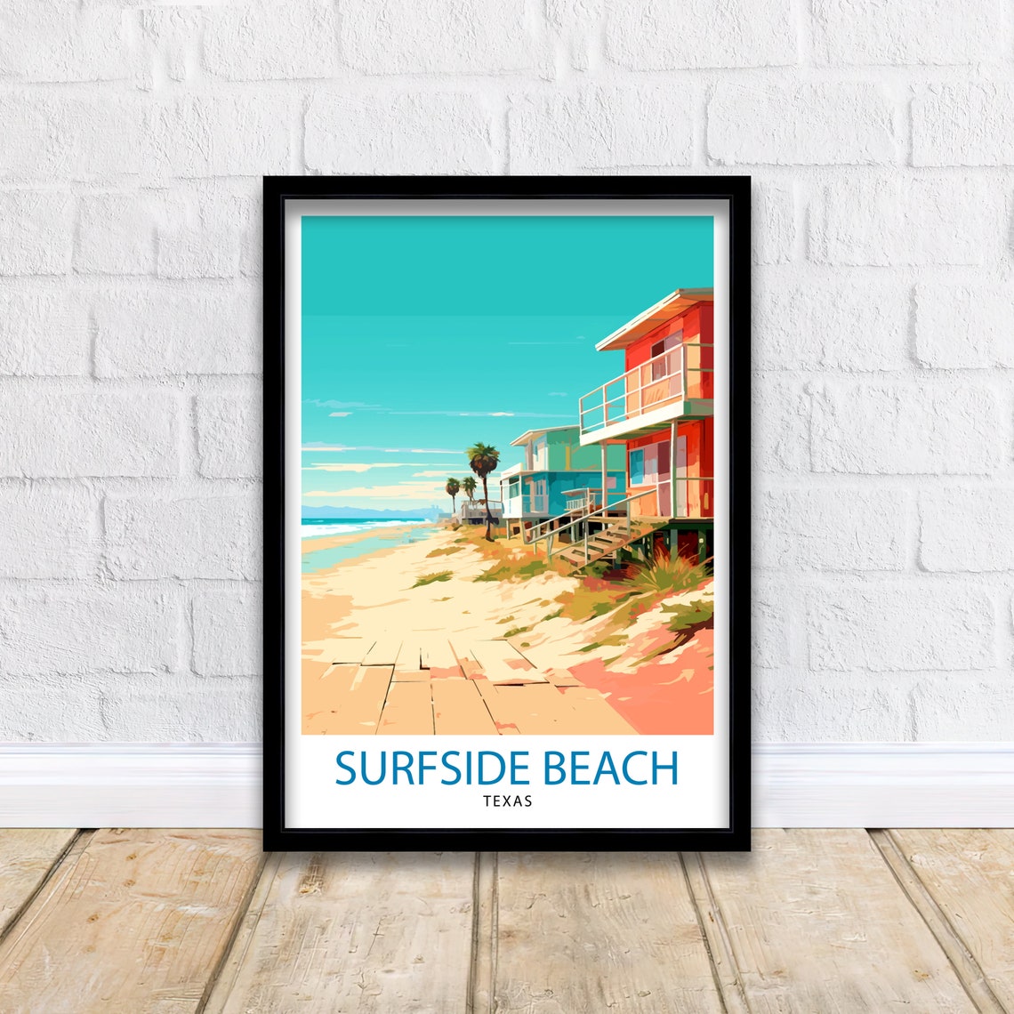 Surfside Beach Texas Colorful Beach Houses Coastal Travel Poster - Image 2