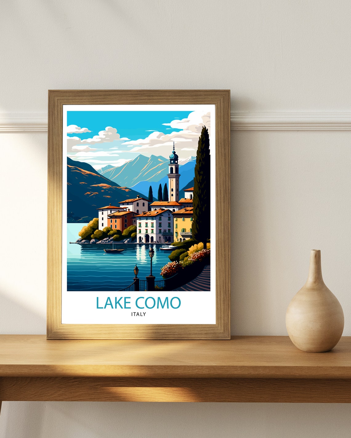 Lake Como Italy Colorful Lakeside Village Bell Tower Travel Poster - Image 2