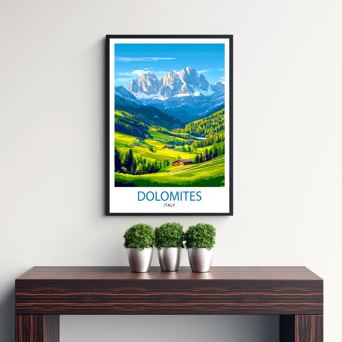 Dolomites Italy Alpine Mountain Peaks Green Valley Travel Poster - Image 2