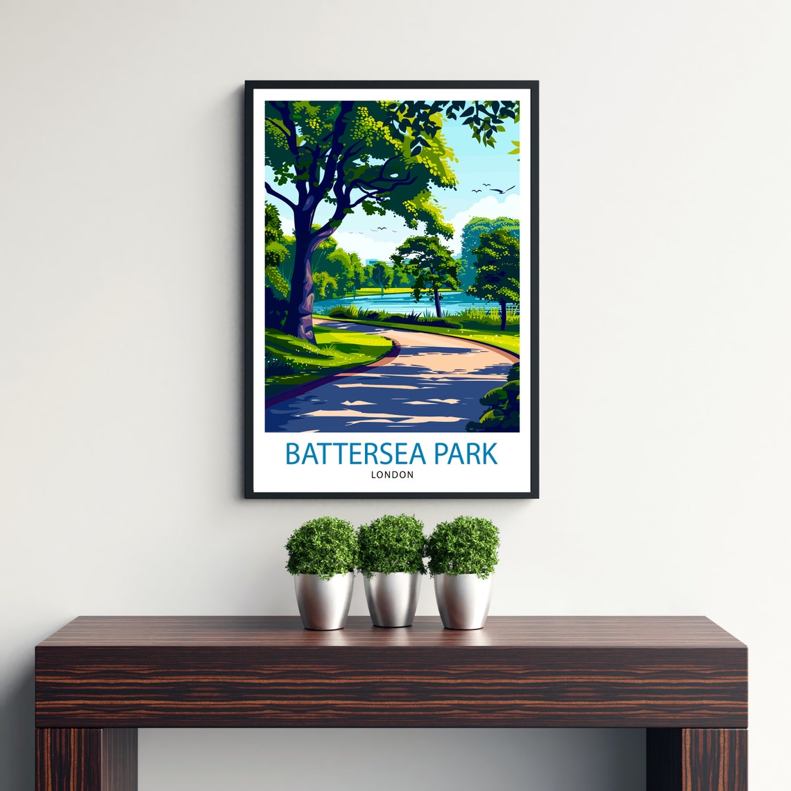 Battersea Park London Green Park Path Pond Vintage Travel Poster - Image 3