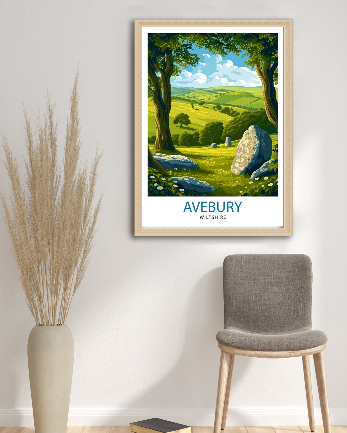 Avebury Wiltshire Ancient Stone Circle Green Meadow Landscape Poster - Image 2