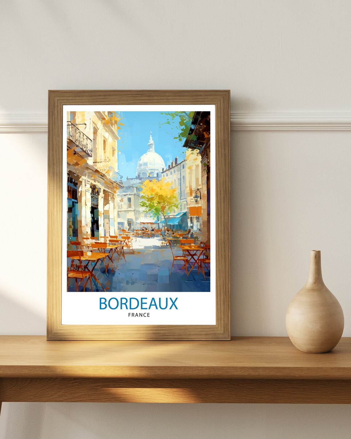 Bordeaux France Sunny Cafe Terrace Street Scene Travel Poster - Image 2