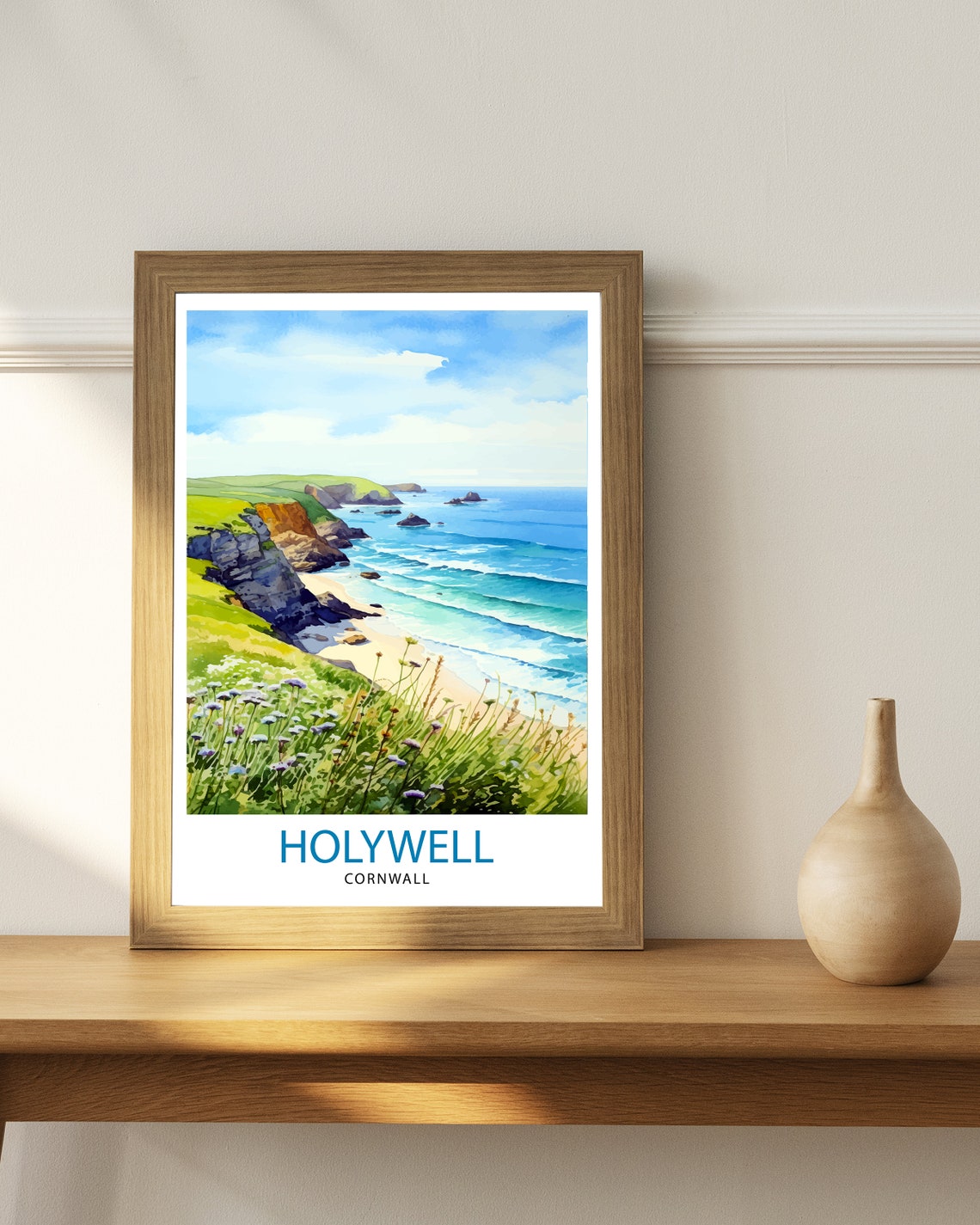 Holywell Cornwall United Kingdom Bay Cliffs Wildflowers Coast Poster - Image 2