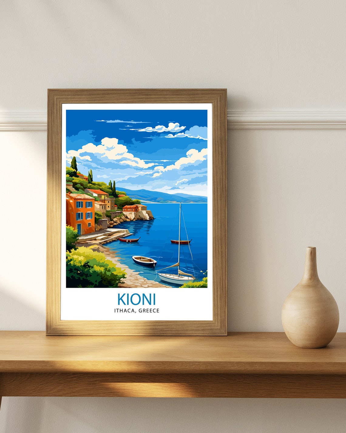 Kioni Ithaca Greece Village Harbor Boats Bright Ionian Cove Poster - Image 2