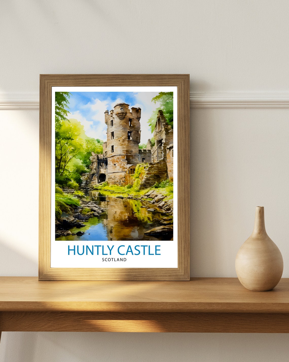 Huntly Castle Scotland Ruin Riverside Watercolor Reflection Poster - Image 3