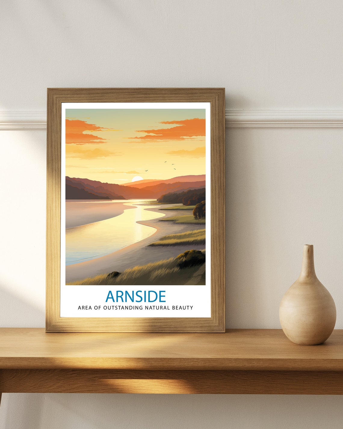 Arnside AONB Sunset River Golden Hour Illustration Art Poster - Image 2