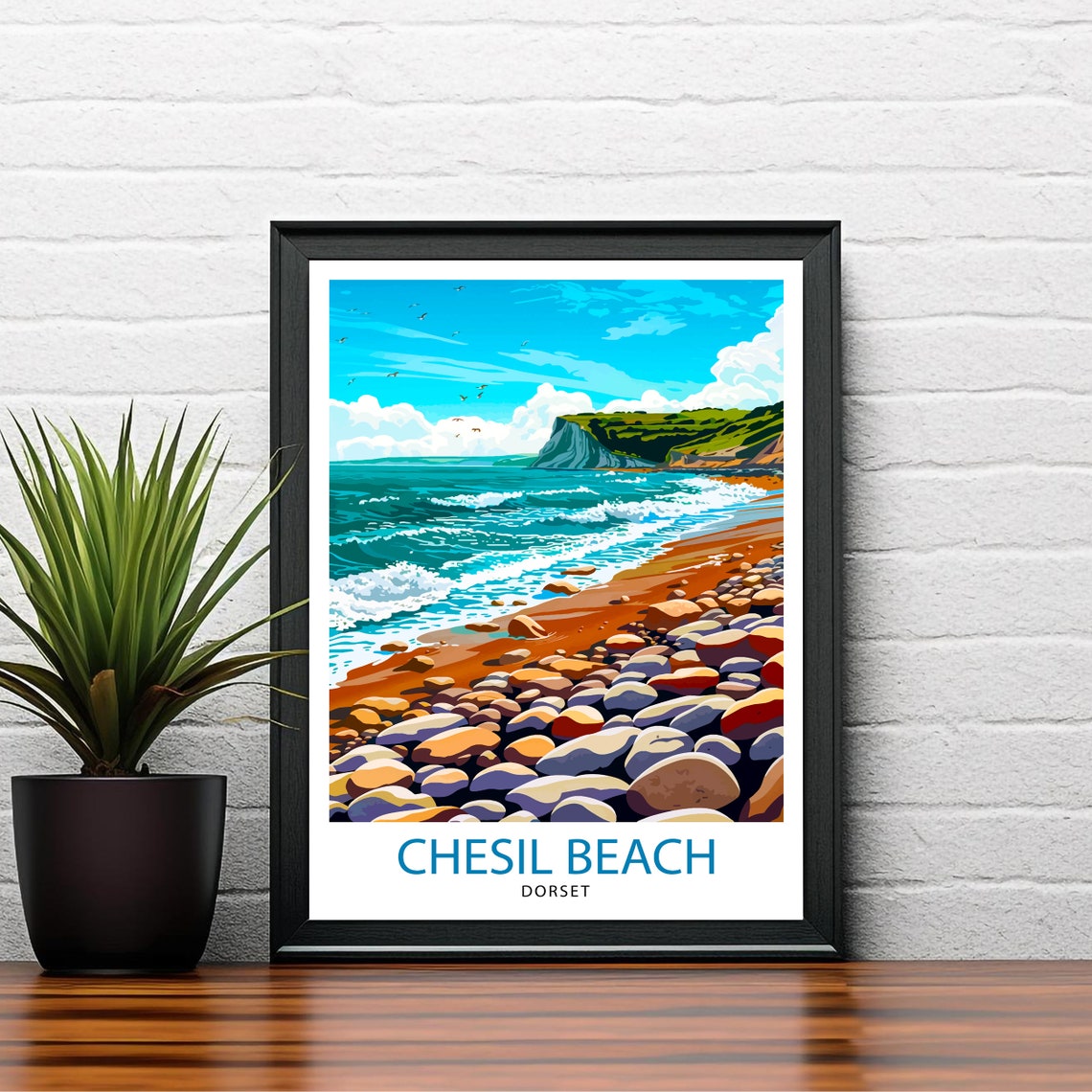 Chesil Beach Dorset Shingle Shore Cliffs Coastal Wave Poster - Image 2
