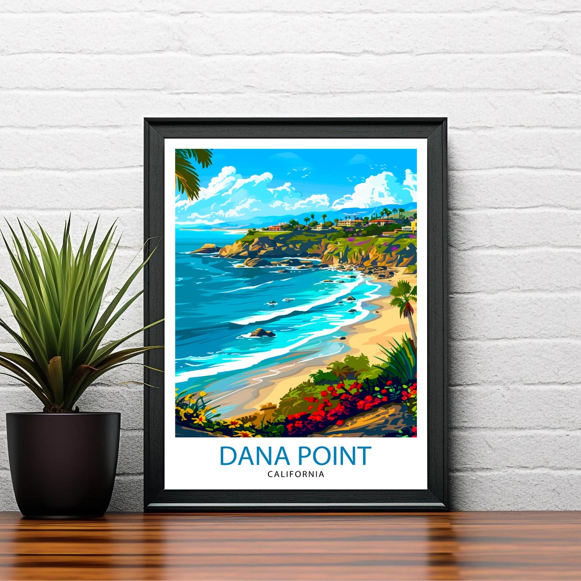Dana Point California Rocky Ocean Cliffs Above a Sandy Beach Poster - Image 2