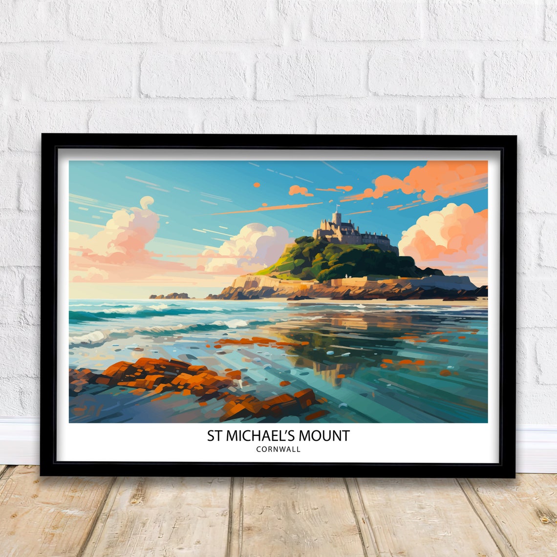 St Michaels Mount Cornwall Castle Vintage Travel Illustration Poster