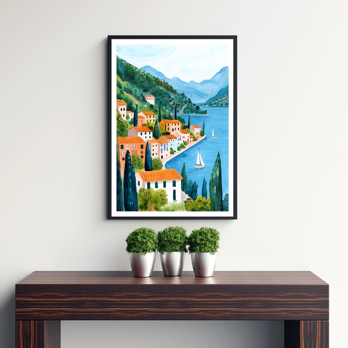 Lake Garda Italy Lakeside Village Cypress Sailboats View Poster - Image 3