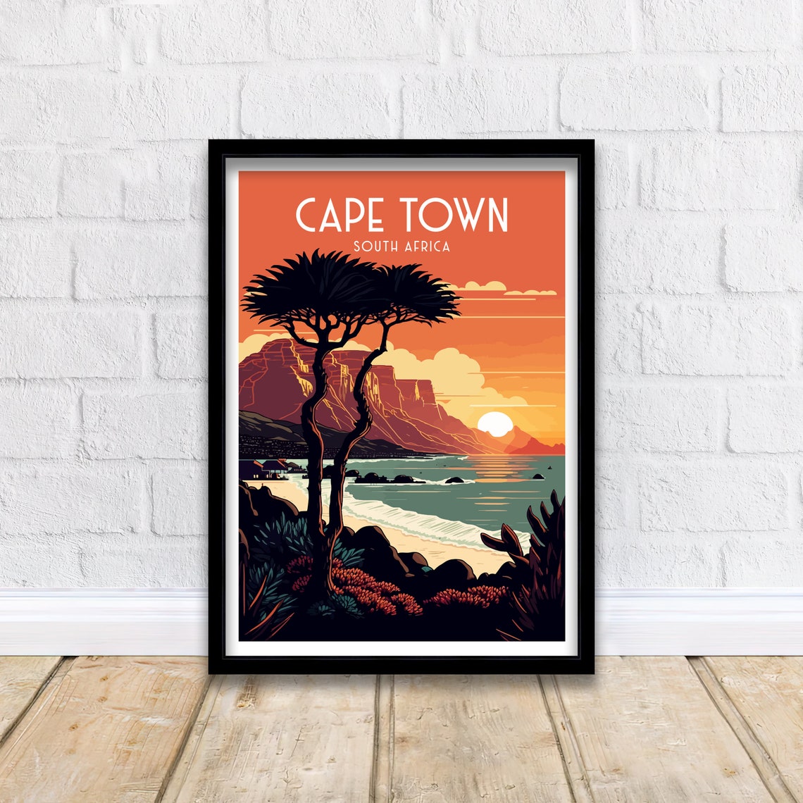 Cape Town South Africa Sunset Beach Mountain Coast Travel Poster - Image 2