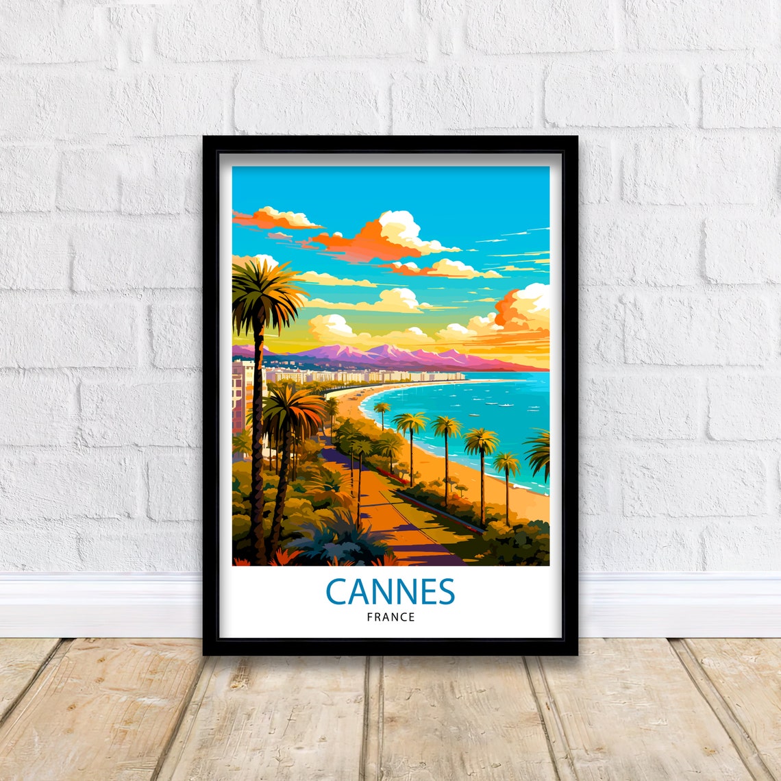 Cannes France Riviera Palm Promenade Vintage Travel Art Poster - Image 2
