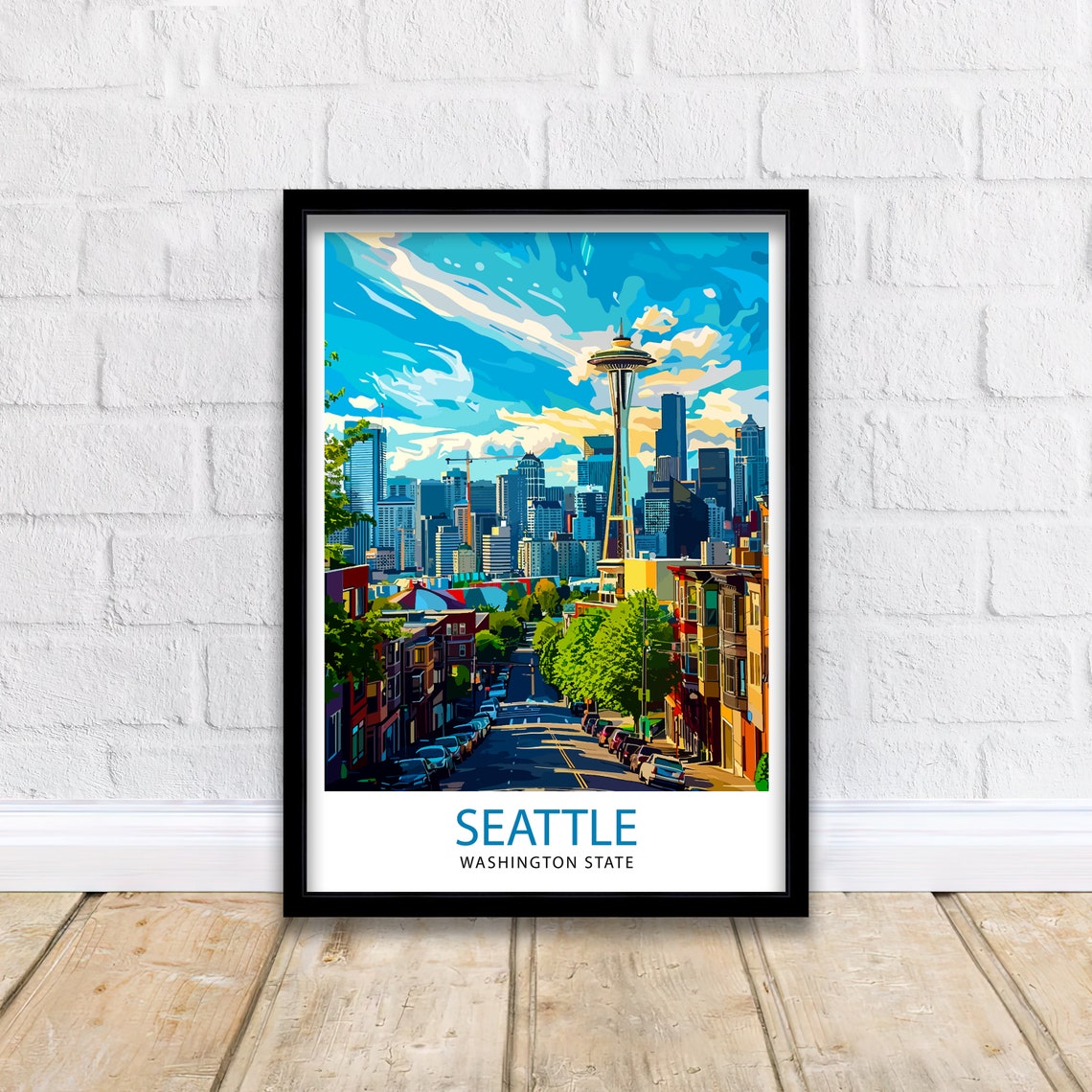 Seattle Washington Space Needle Downtown Street Scene Poster