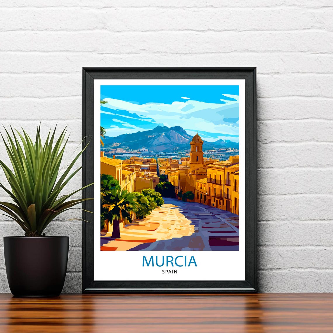Murcia Spain Old Town Church Tower Mountain View Travel Poster - Image 2