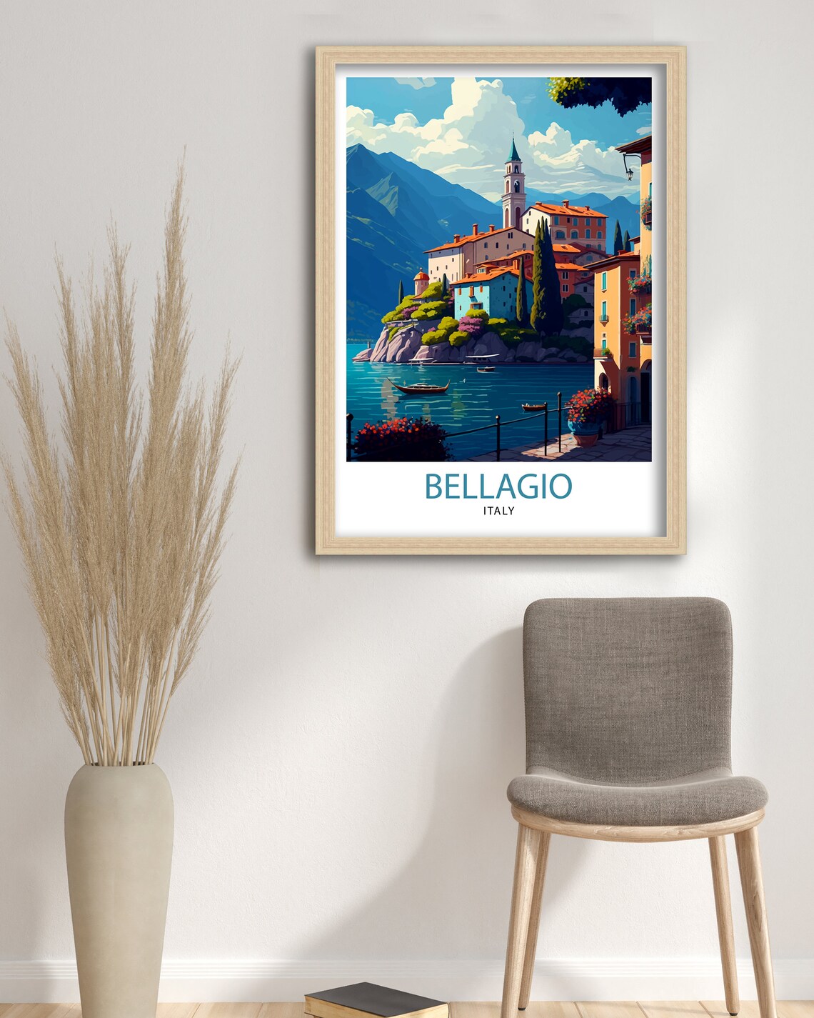 Bellagio Italy Lake Como Lakeside Town Church Tower Art Poster - Image 3