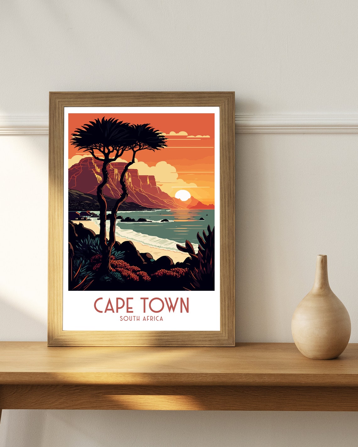 Cape Town Table Mountain Sunset Beach South Africa Retro Travel Poster - Image 2