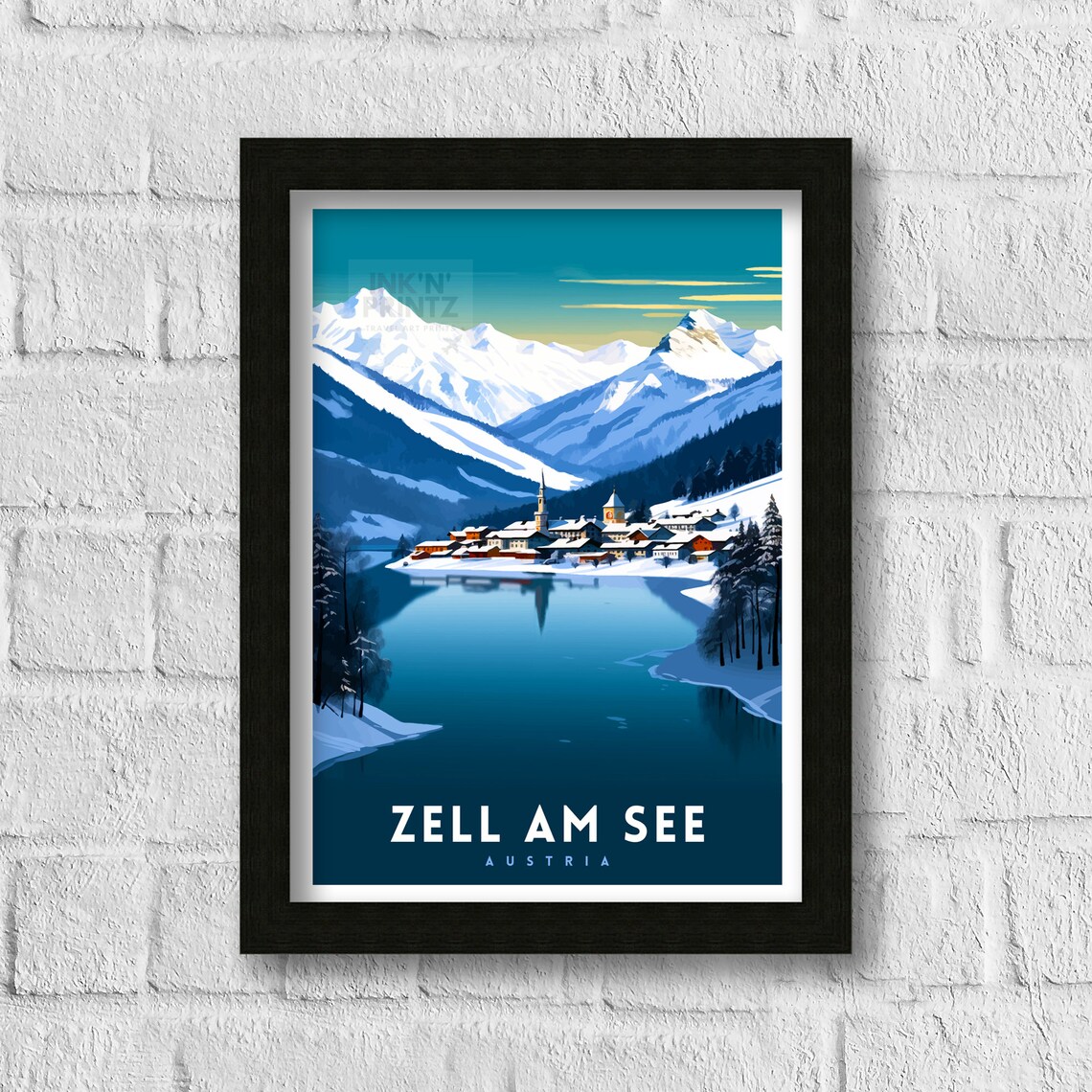 Zell Am See Austria Travel Poster, Alpine Village - Image 3