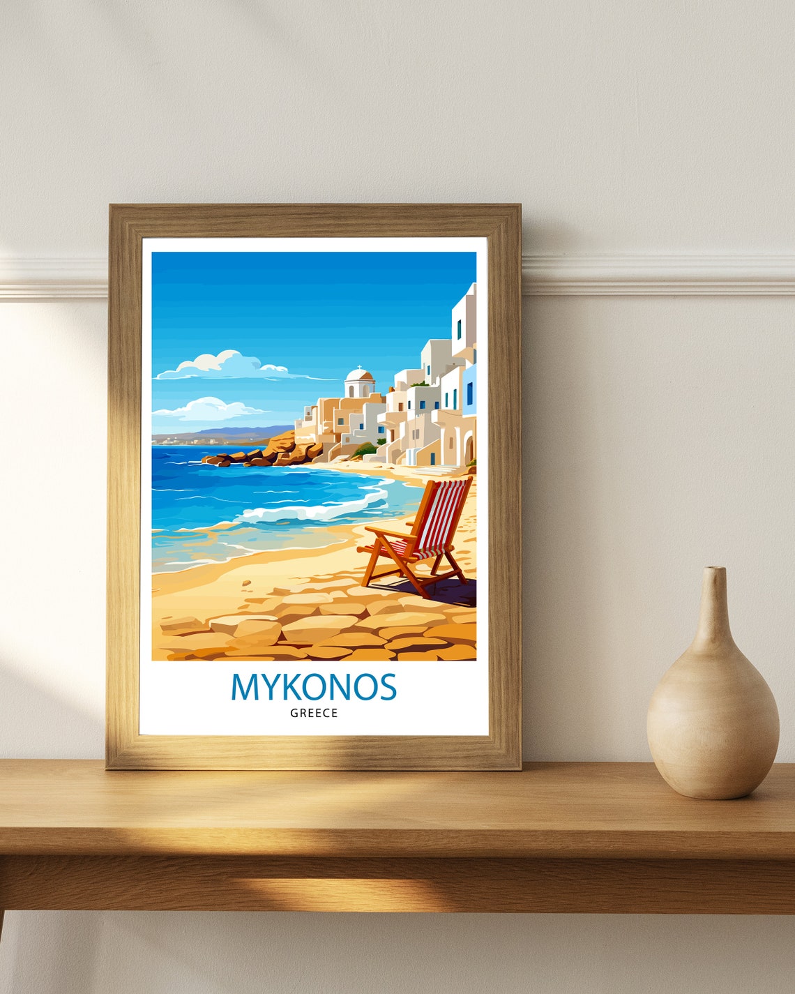 Mykonos Greece Beach Deck Chair Whitewashed Town Island Poster - Image 2