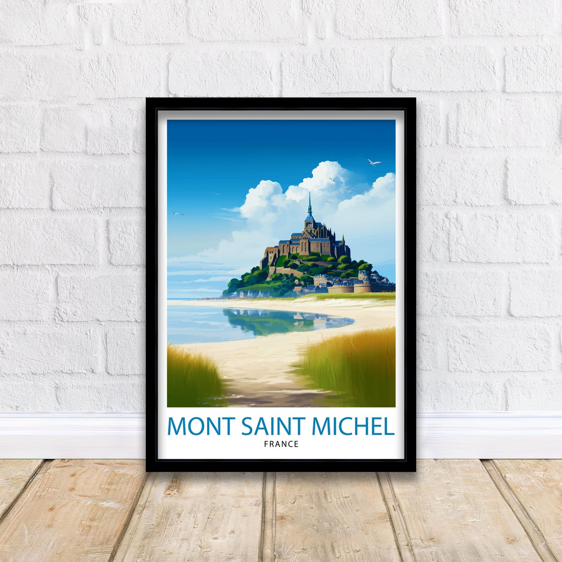 Mont Saint Michel Island Abbey Low Tide Sandy Causeway Poster - Image 2